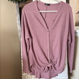 Mauve Button-Up Cardigan with Knot Detail